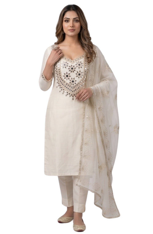 Premium Purple Unstitched Crunch Tissue Suit Set with Heavy Mirror Work & Floral Organza Dupatta