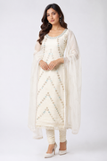 Premium White Color Unstitched Suit Set with Heavy Dupatta
