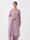 Premium Purple Color Cotton Unstitched Suit Set with Heavy Dupatta