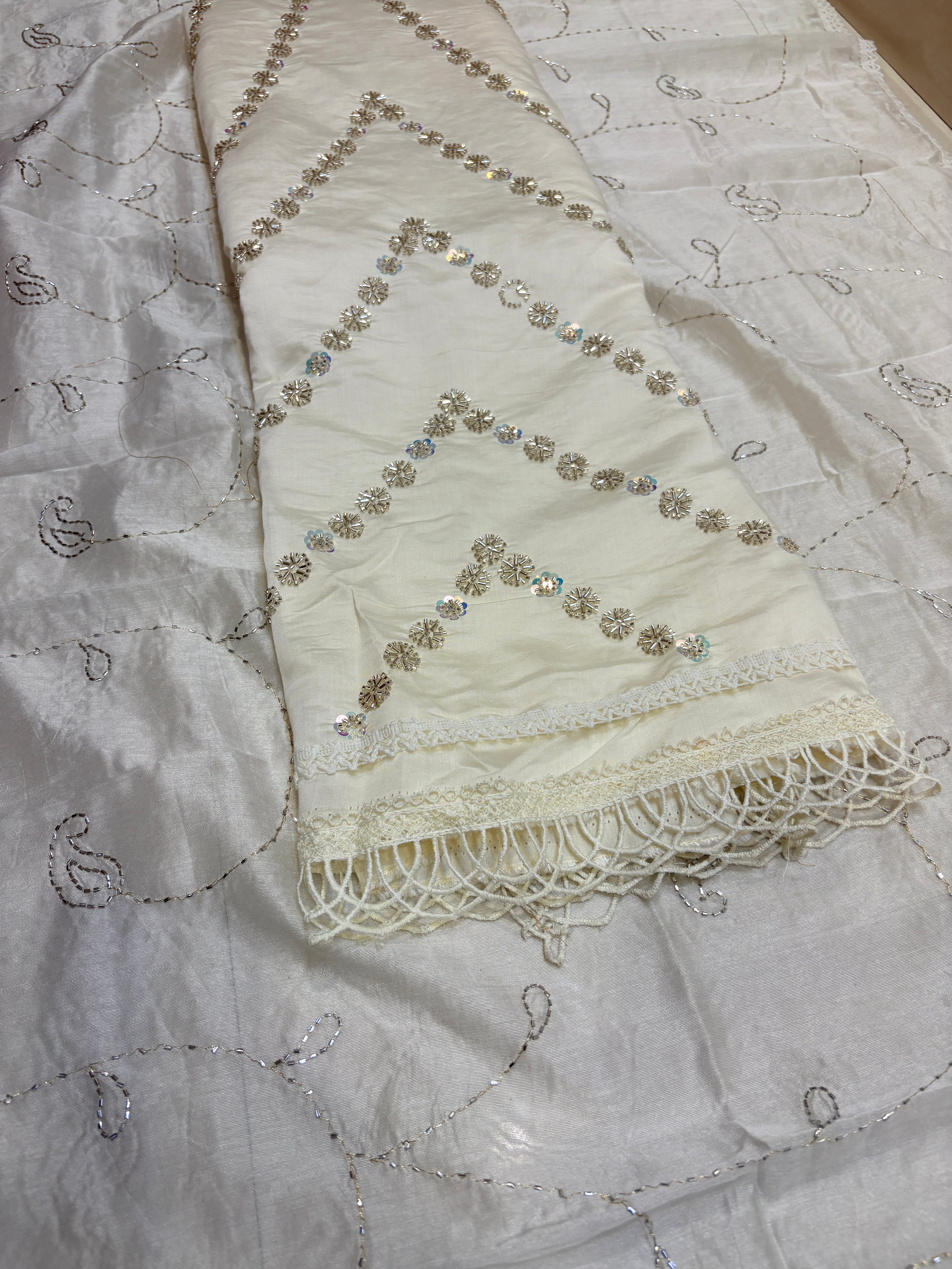 Premium White Color Unstitched Suit Set with Heavy Dupatta