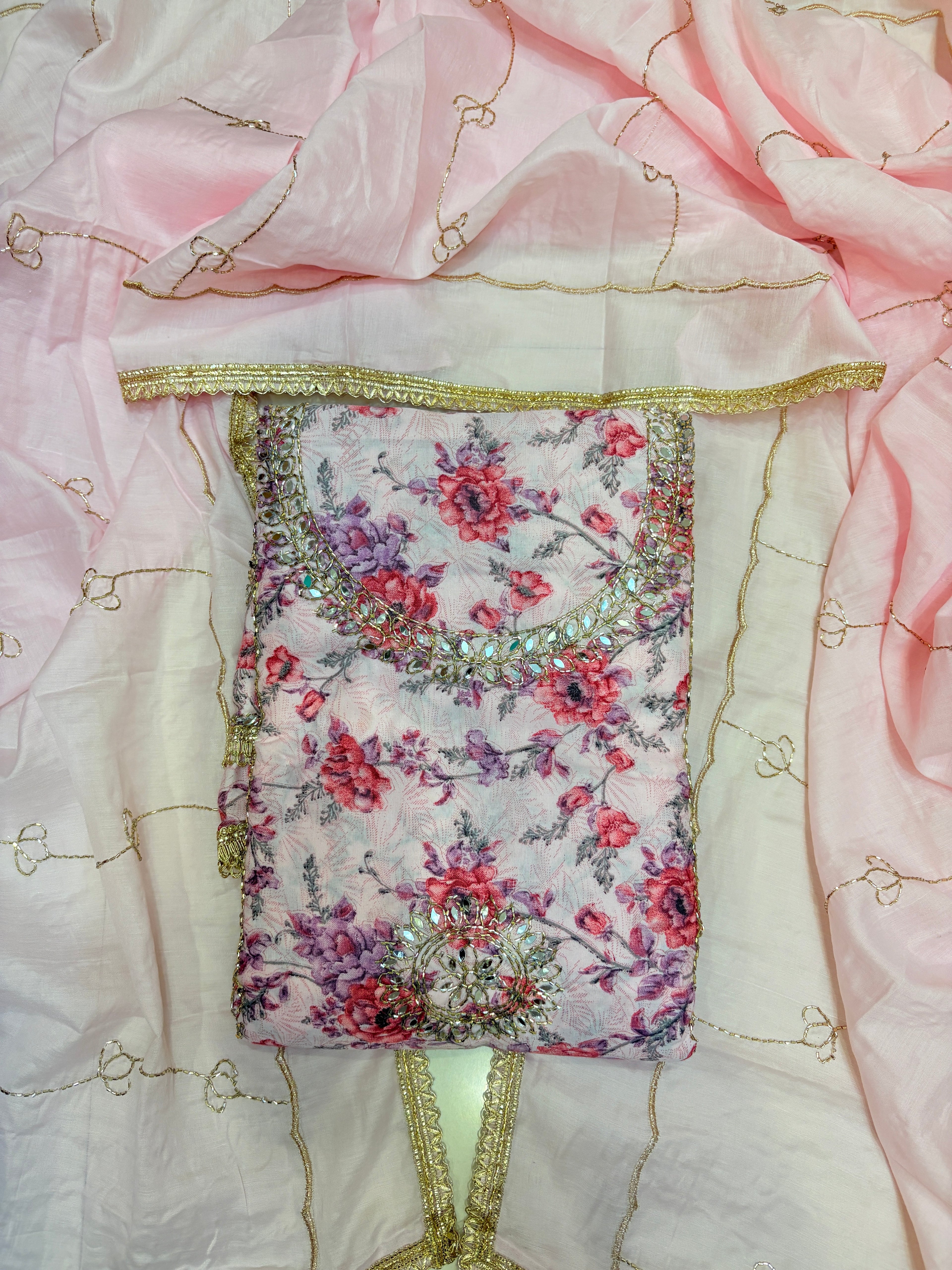 Premium Pink Color Cotton Printed Unstitched Suit Set