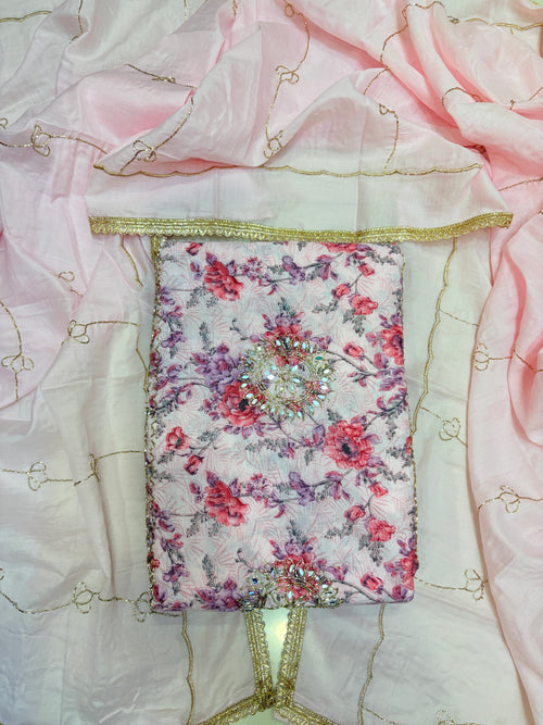 Premium Pink Color Cotton Printed Unstitched Suit Set