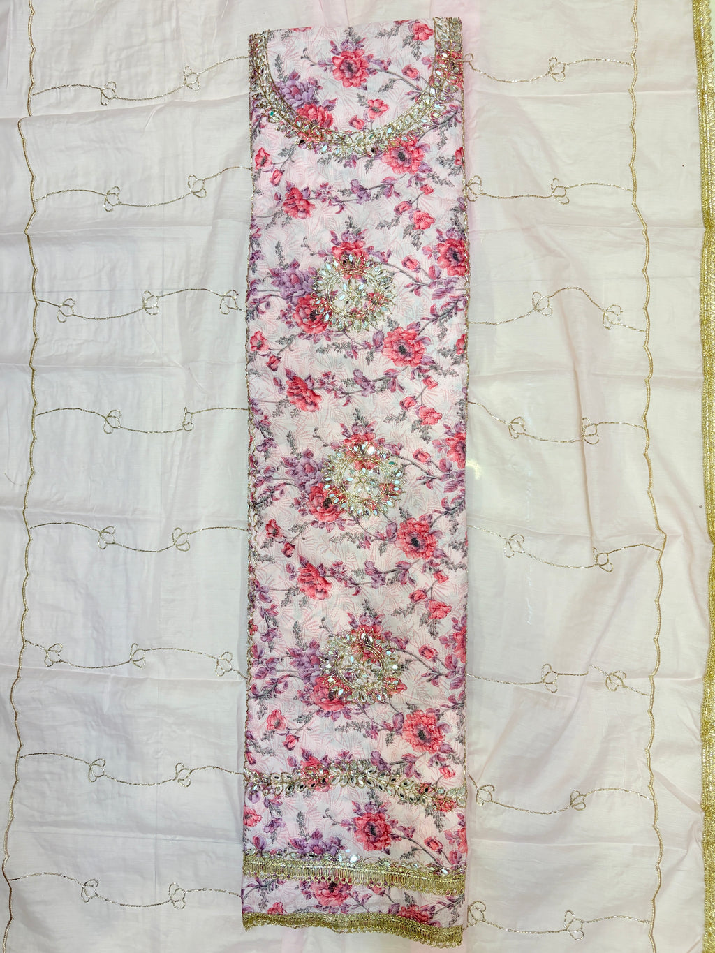 Premium Pink Color Cotton Printed Unstitched Suit Set
