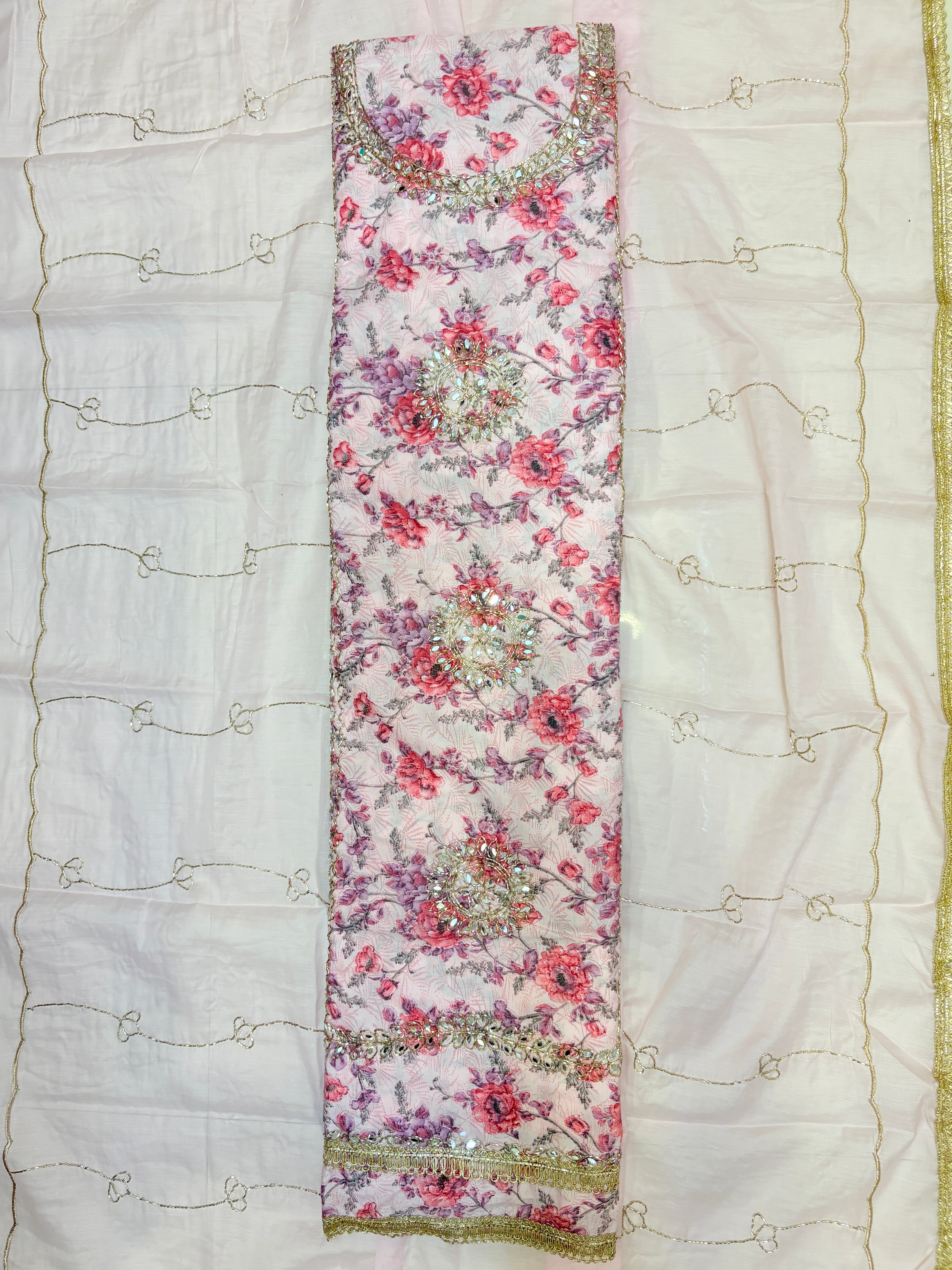 Premium Pink Color Cotton Printed Unstitched Suit Set