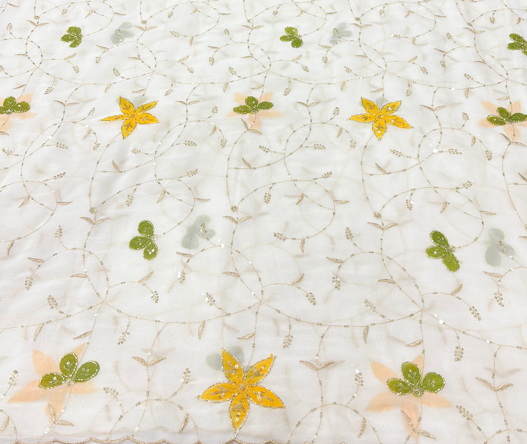Elegant Off-White Floral Embroidered Unstitched Salwar Suit Material with Sequined Dupatta